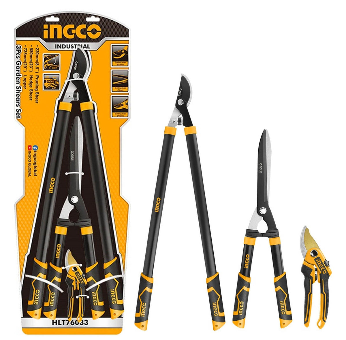 Ingco HLT76033 3pcs Garden Shears Set vertexpowertools