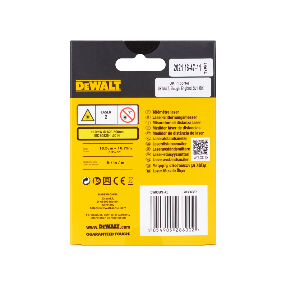 Dewalt DW055PL XJ Pocket Laser Distance Measure 16m vertexpowertools