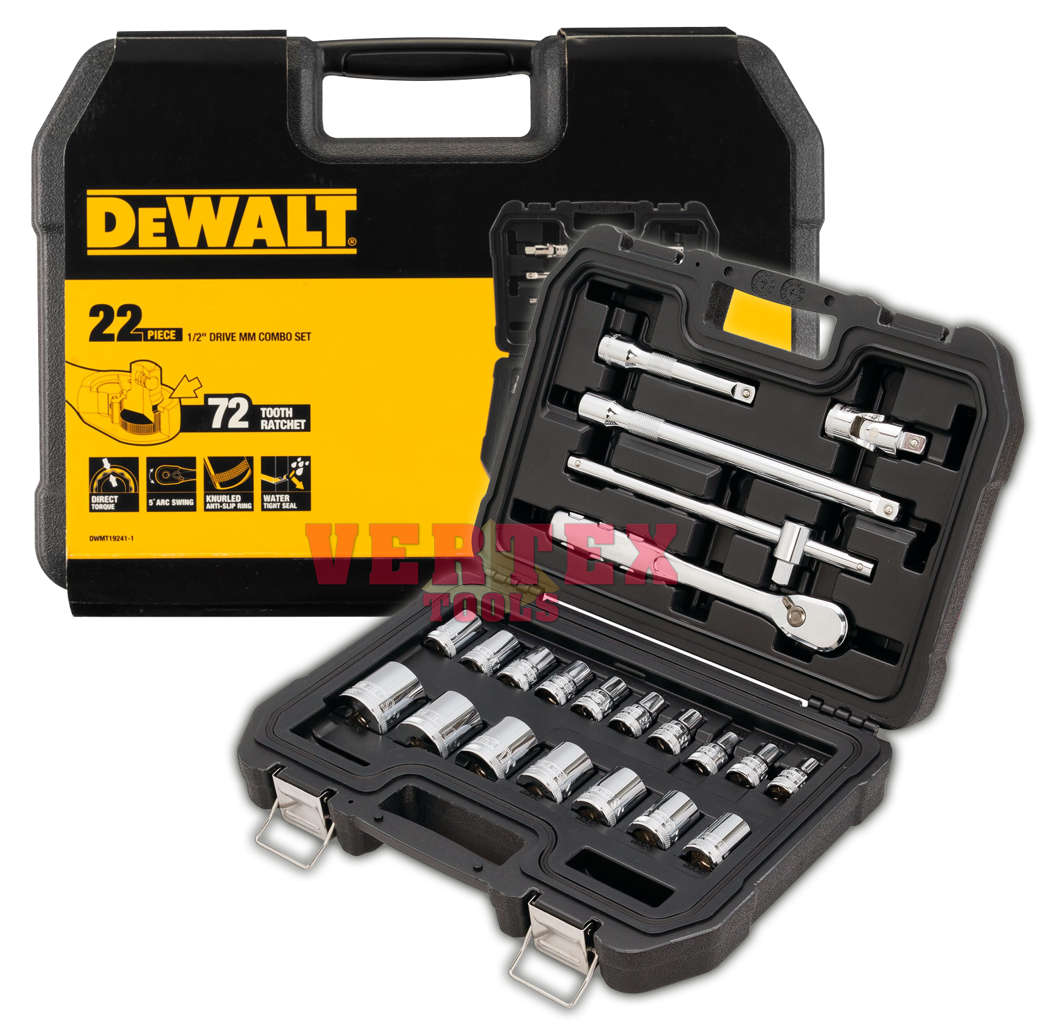 Dewalt DWMT19241 1 22pcs Metric Socket Wrench Set 1 2 Drive vertexpowertools