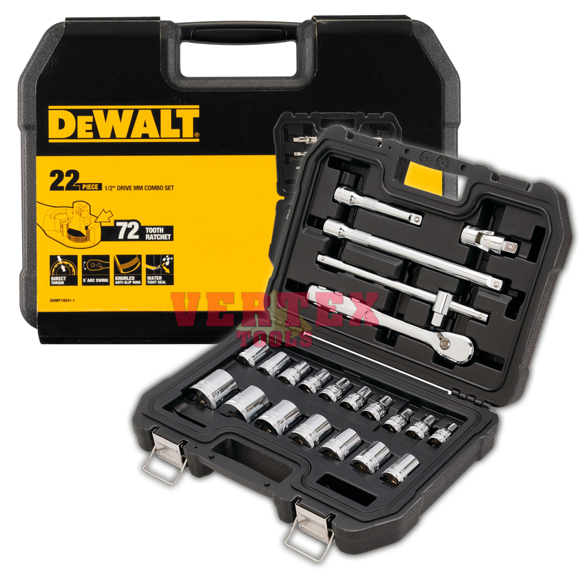 Dewalt DWMT192411 22pcs Metric Socket Wrench Set 1/2" Drive