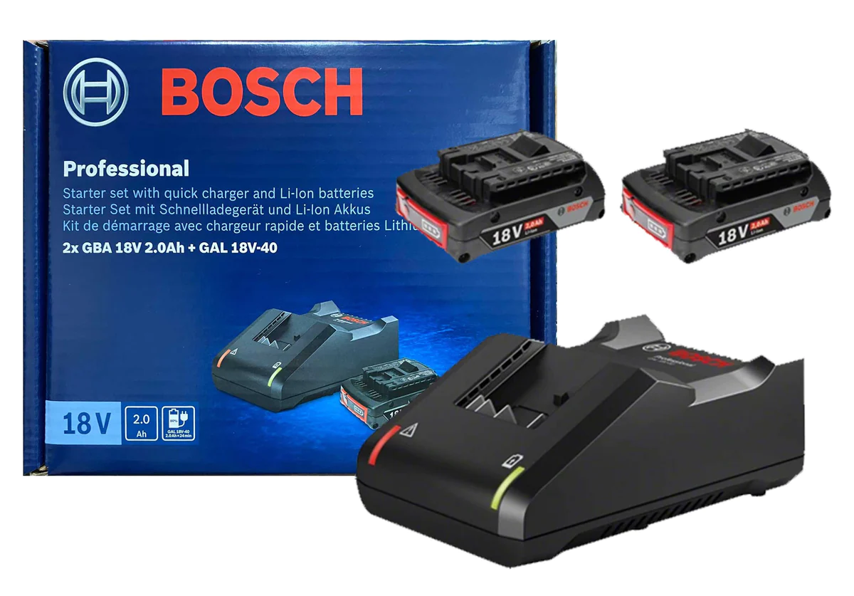 Bosch Starter Kit 18V 2 x 2.0AH Battery GAL 18V-40 Charger