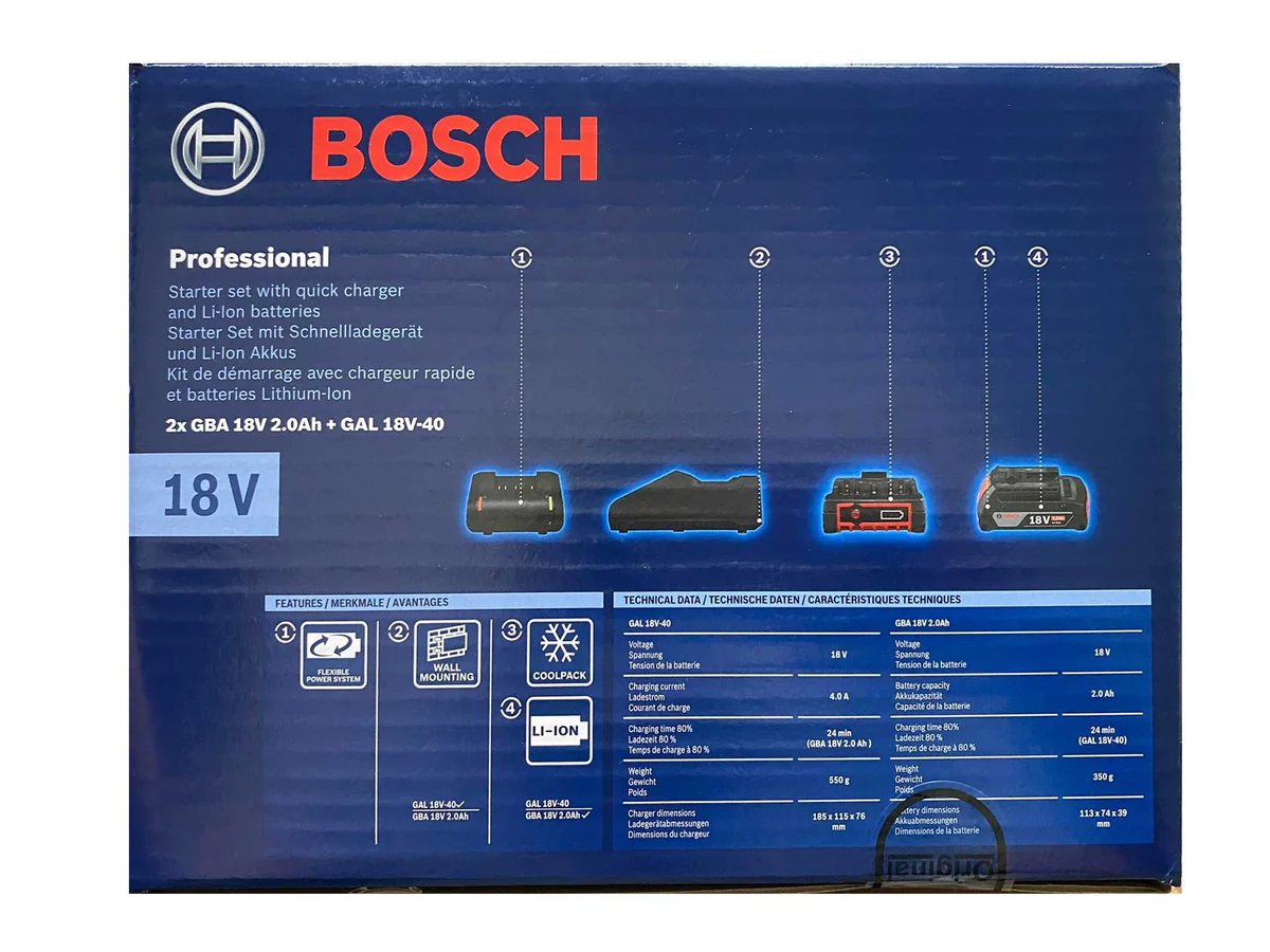 Bosch Starter Kit 18V 2 x 2.0AH Battery GAL 18V-40 Charger (1600A019RP)
