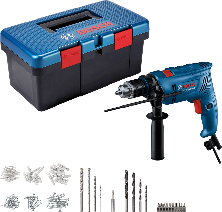 Bosch GSB 600 Impact Drill with 21 Pcs Accessories and Fisherman