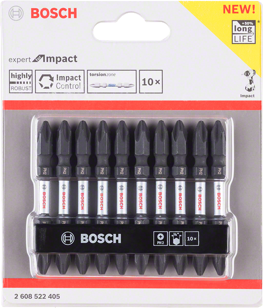 Bosch Screwdriver Impact Bit set PH2 x 65mm Double Ended 10pcs 2