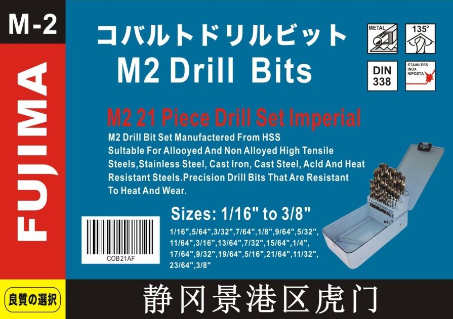 Fujima 21 Piece M2 Drill Bit Set Imperial (1/16"-3/8") - goldapextools