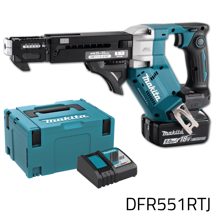 Makita DFR551RTJ 18V Cordless Brushless Auto Feed Screwdriver w