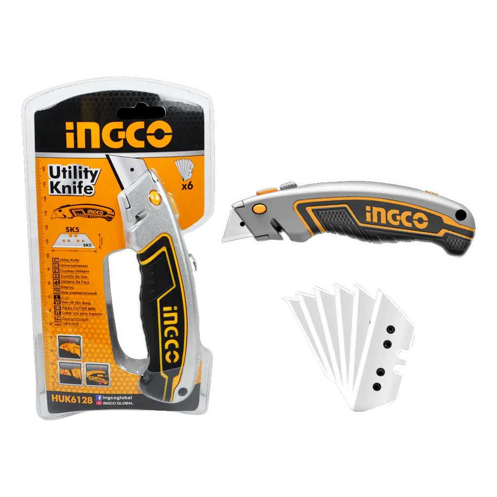 Ingco HUK6128 Utility Cutter Knife (+6 Blades) – vertexpowertools