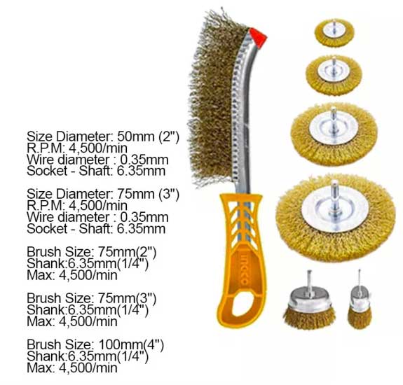 INGCO 7PCS Wire Brush Set Wire Cup Brush Set 1/4 Shank Crimped Brush Set  Finishing Tools Cup Wire Wheels Brush Set Drill Bit Iron Wire Metal  Polishing WB10071 IHT