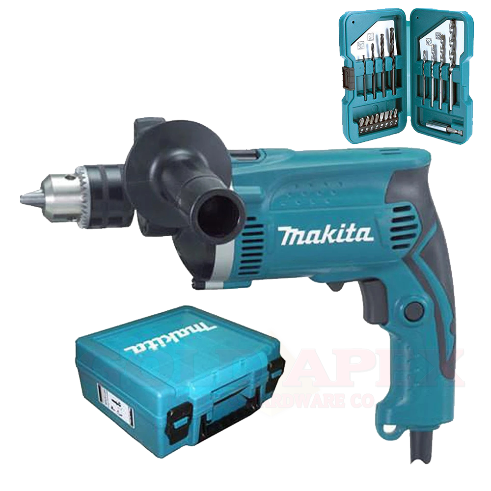 Makita HP1630K Hammer Drill w/ Case D-53693 Drill Bit Set