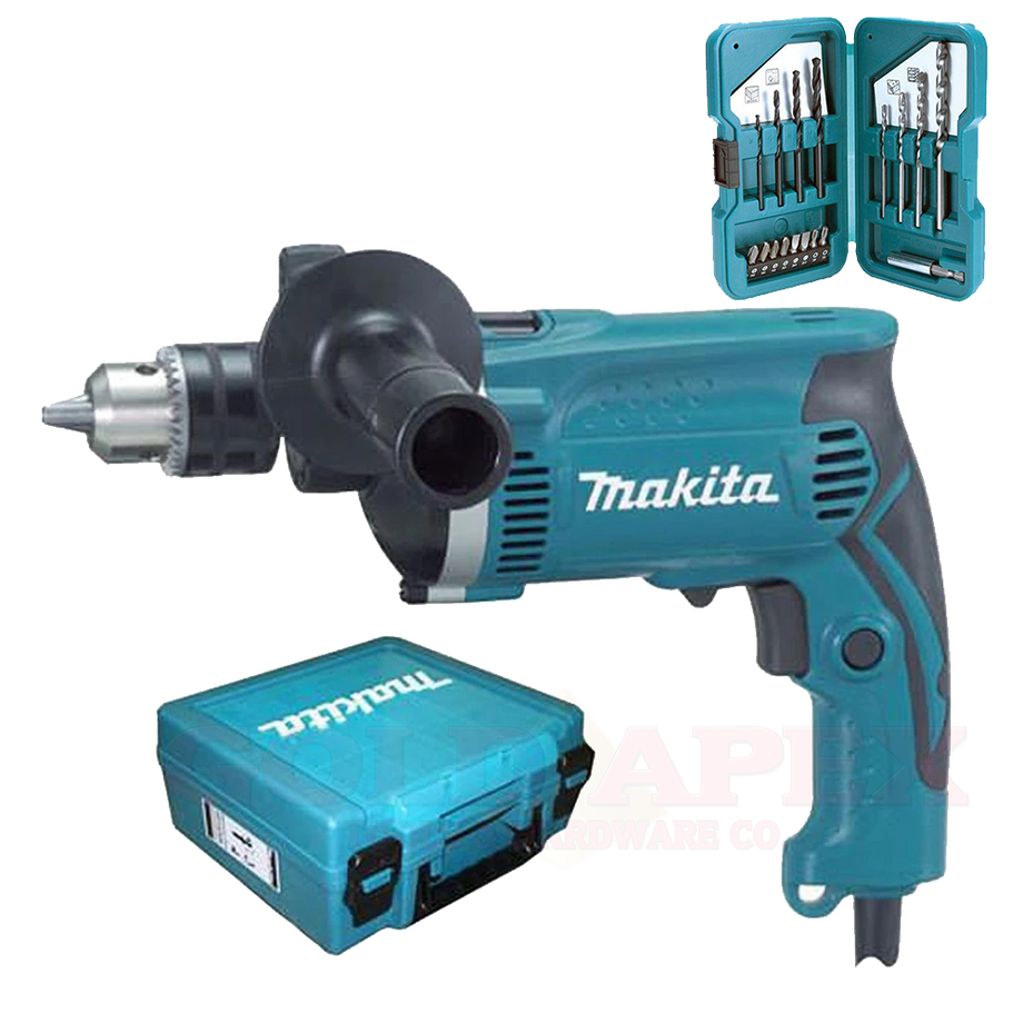 Makita HP1630K Hammer Drill w Case D 53693 Drill Bit Set