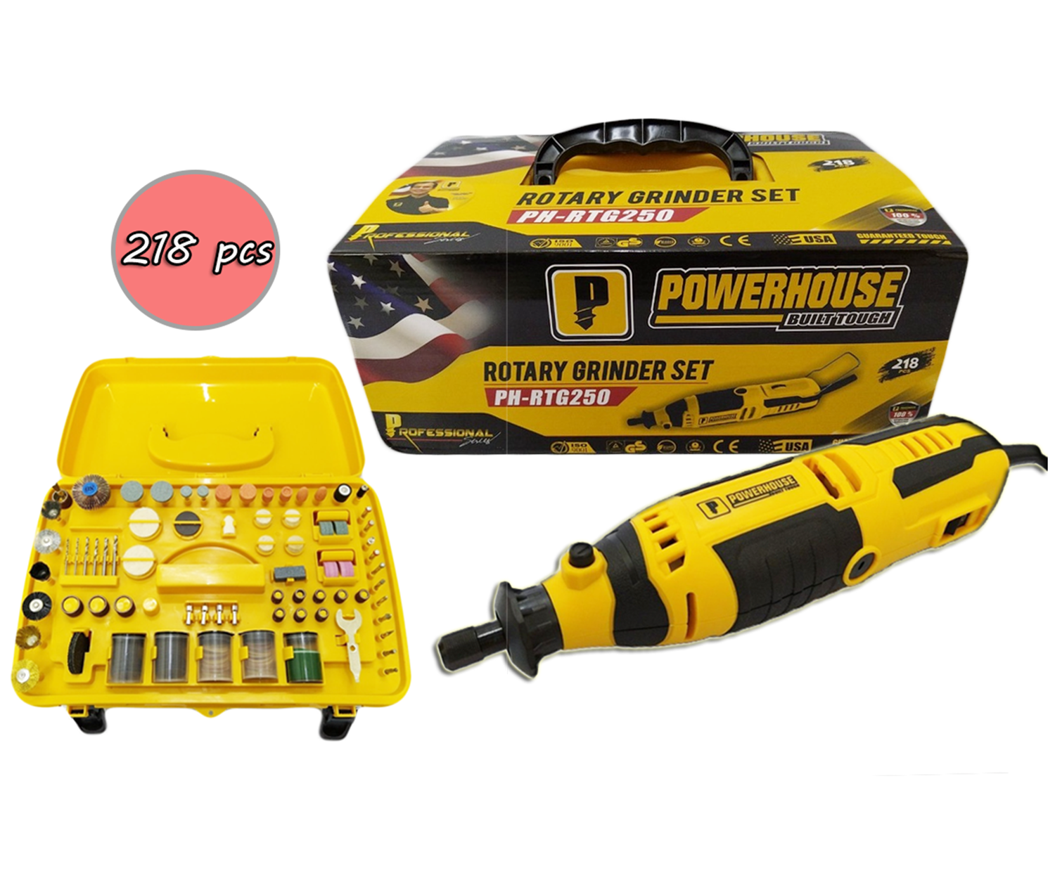 Rtg Tools Powerhouse PH-RTG250 Rotary Tool Set (218pcs) – vertexpowertools